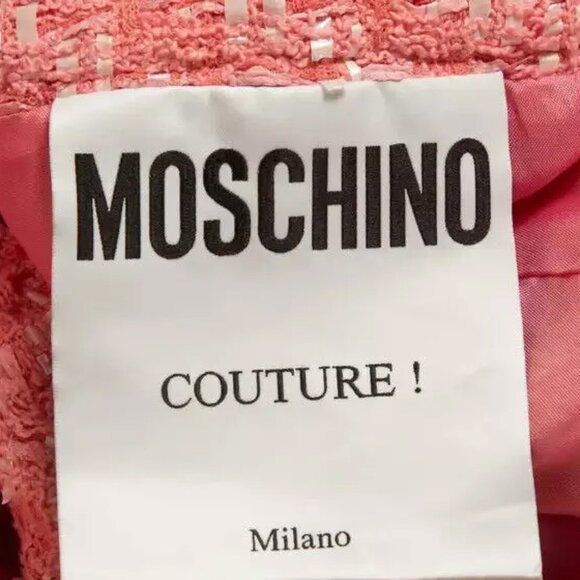 MOSCHINO COUTURE RAFFIA BOUCLE PINK TWEED JACKET SKIRT SET 2017 RUNWAY SZ 8 - Picture 14 of 16